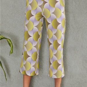 Printed Cropped Wide-Leg Pants in Yellow & Lavender
